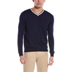 J. McLaughlin Keene Cashmere Blend V Neck Sweater Preppy in Navy Blue XL